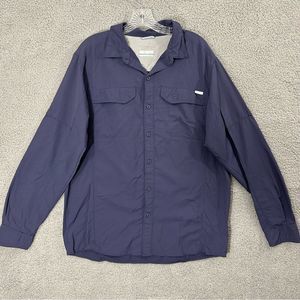 Columbia Omni Shade Sun Protection Navy LS Vented Outdoor Button Shirt Mens L